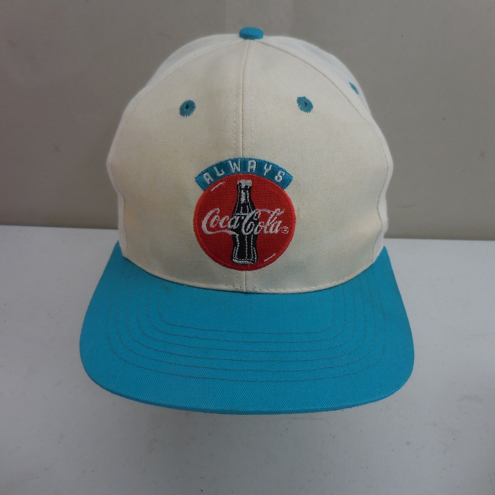 Vintage Always Coca-Cola Snapback Hat White Teal Two Tone 90s Soda Promo Cap